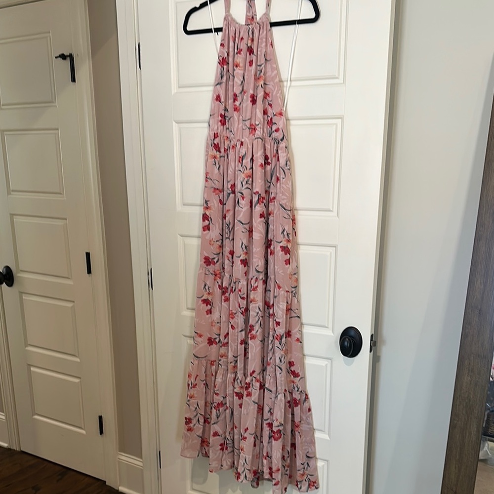 NWT Aakaa Floral Pink Halter Maxi Dress